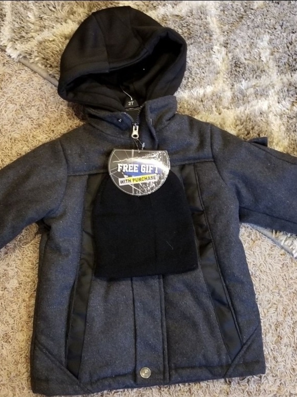 Kids Hooded Peacoat Jacket - Charcoal Gray 2T NWT!!